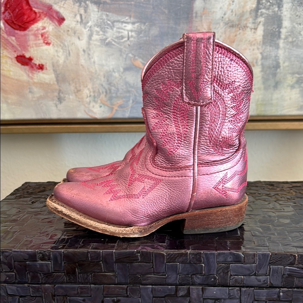 Pink Leather Western Boots with Distressed Finish
